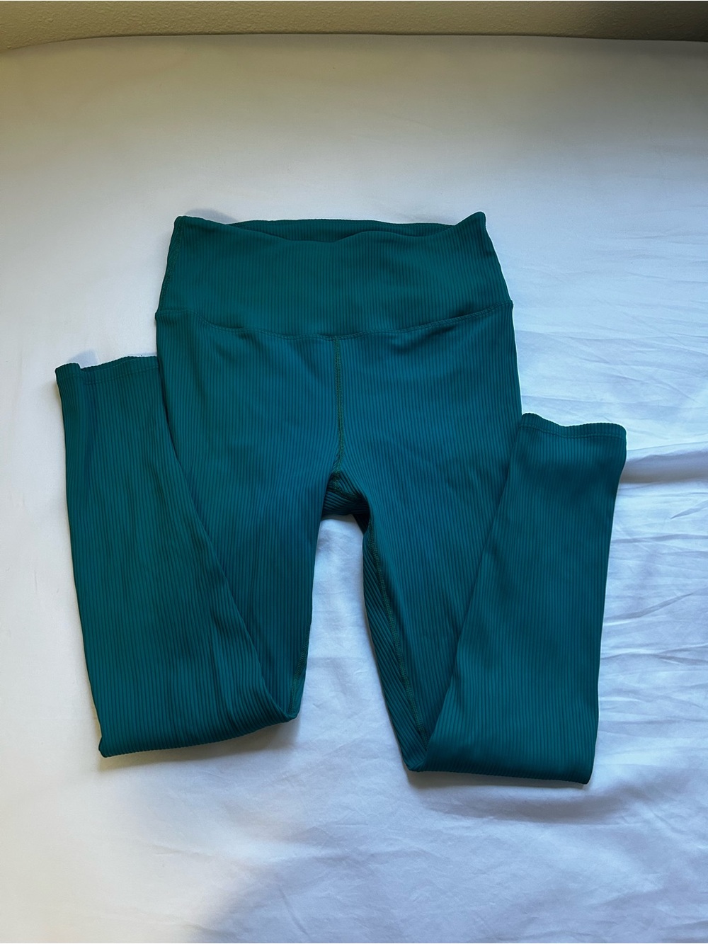 Carbon38 Ribbed High-Waist Leggings in Teal Green